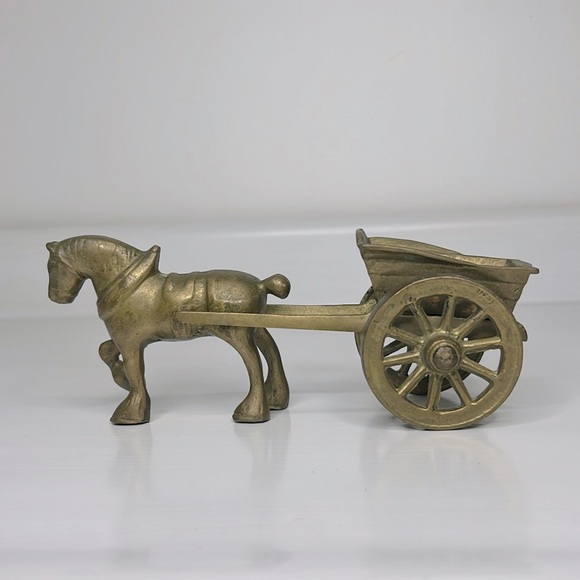 Vintage 🐴 Brass Horse With Cart Collectible Art Home Decor Mini Planter Accent